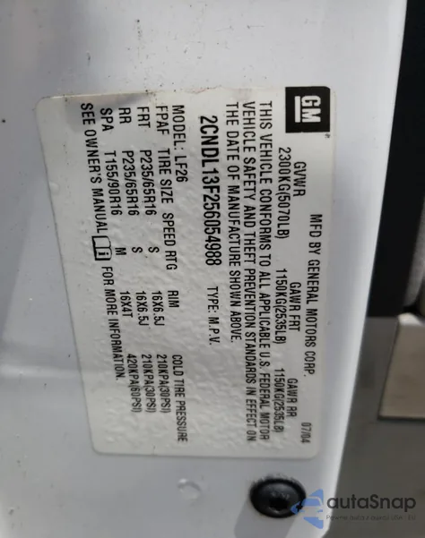 2005 Chevrolet Equinox Ls z USA, uszkodzony, nr VIN 2CNDL13F256054988